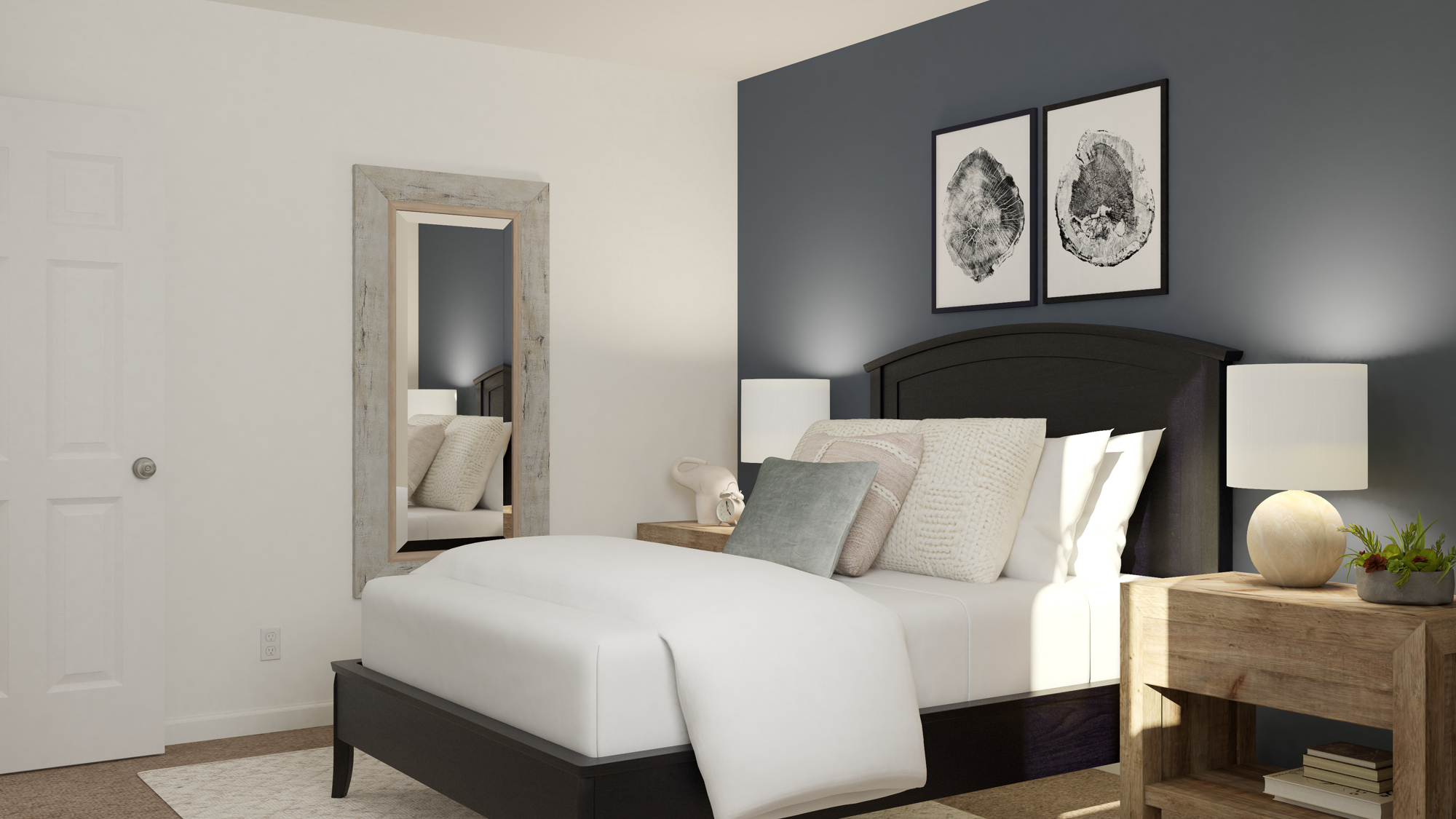 A white couch in a room.