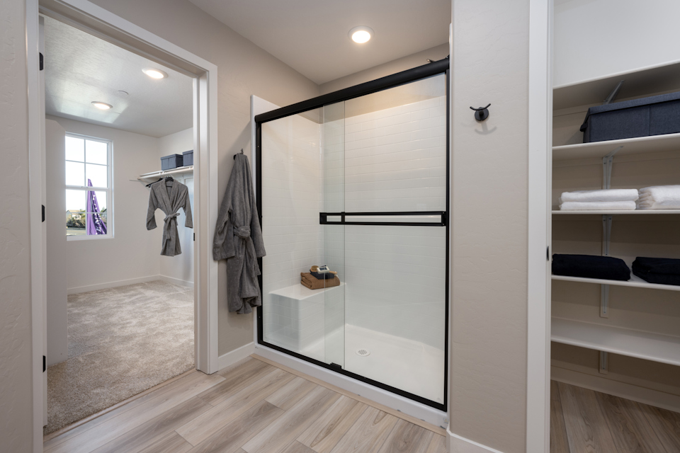 A closet in a room.