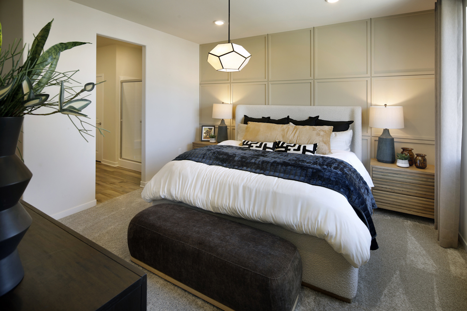 A bed in a room.