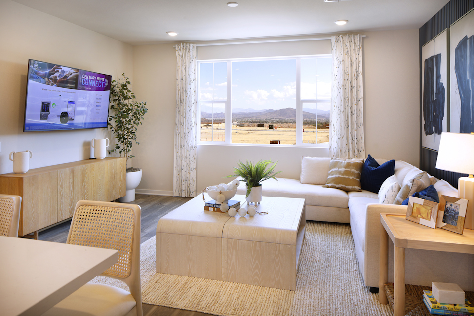 A living room with a tv and couches.