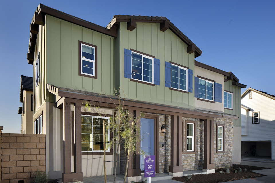 A building with blue shutters.