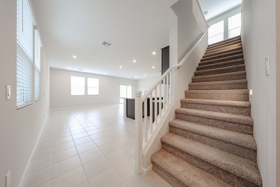 A long staircase in a house.
