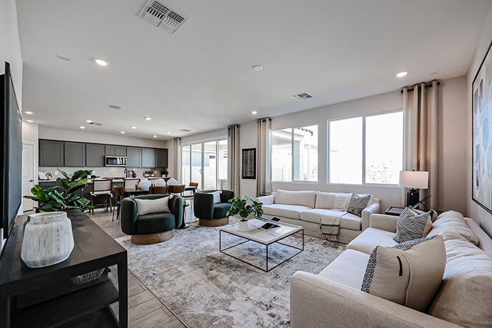 A living room with a large window.