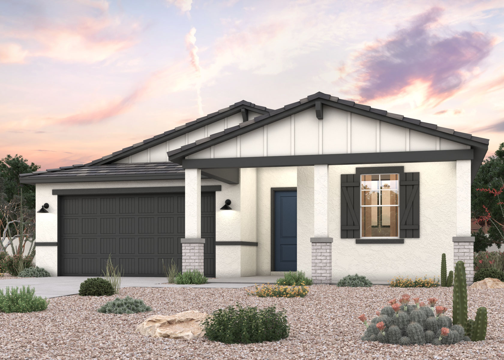 Twilight rendering of front of home with 2 car garage in Surprise, AZ