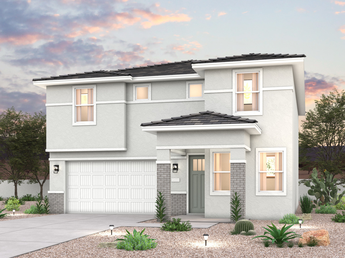 Twilight rendering of front of new home for, AZ with 2 car garage in the beautiful Skyline Village community with pool. sale in San Tan