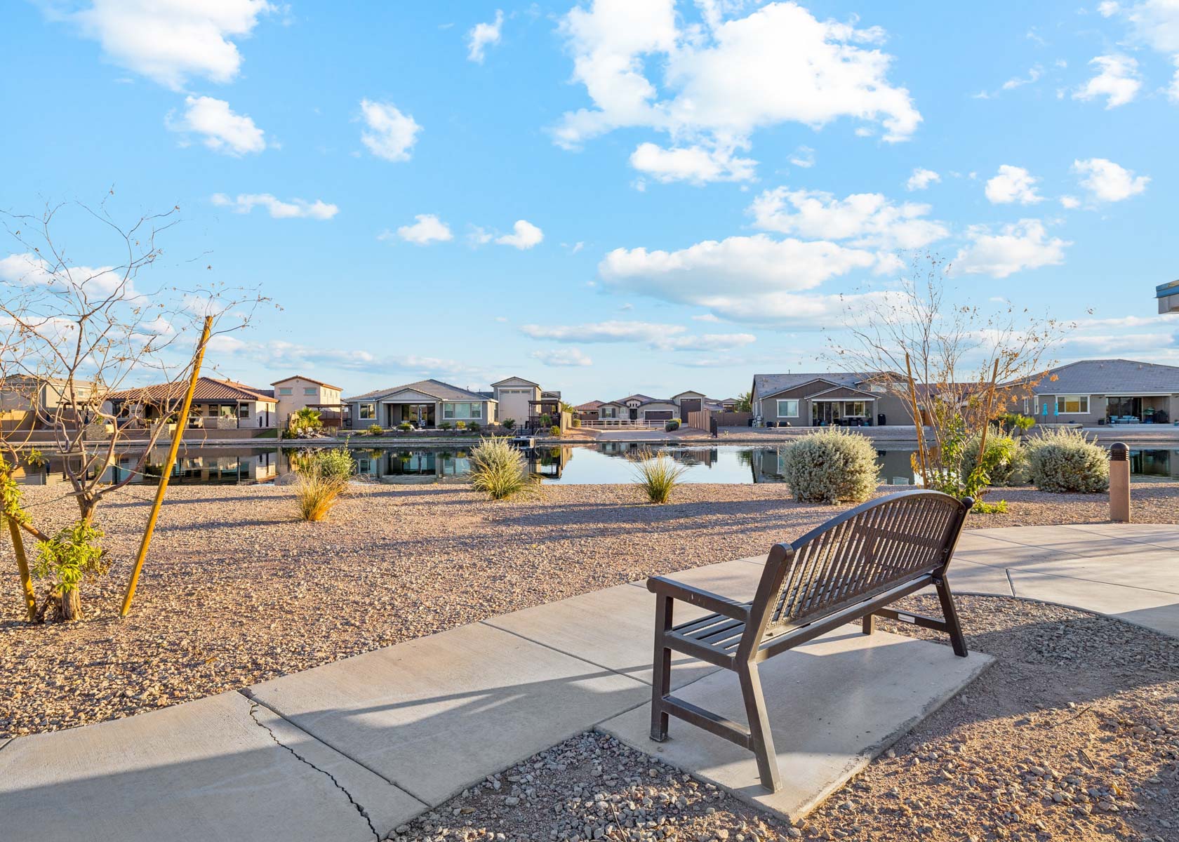 A bench sits unoccupied.