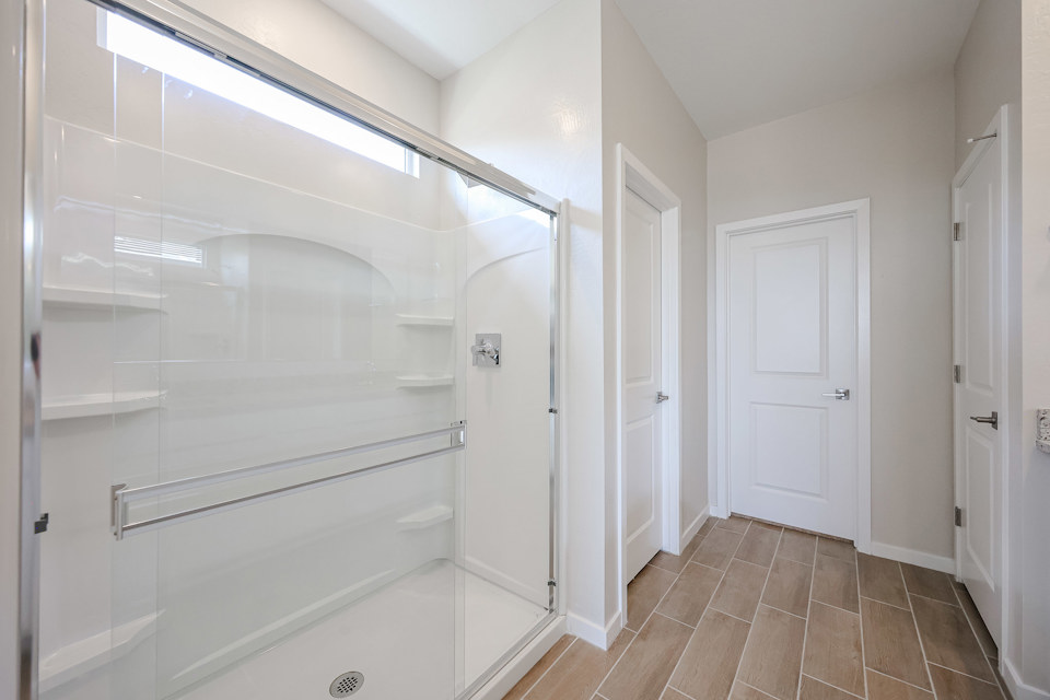 A shower in a room.