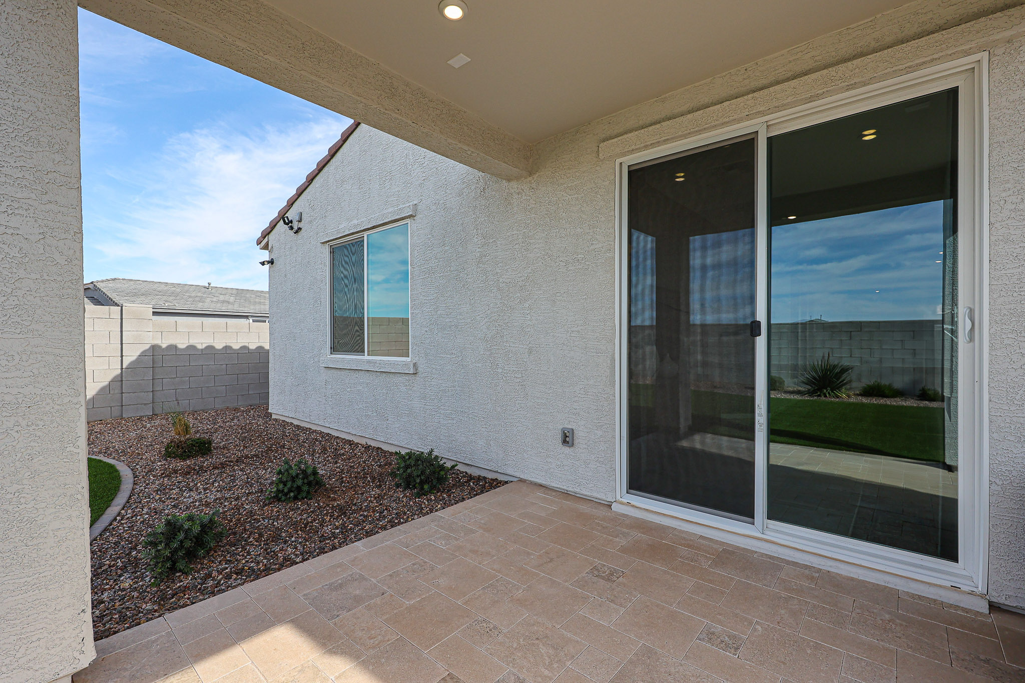 A house with a large glass door.