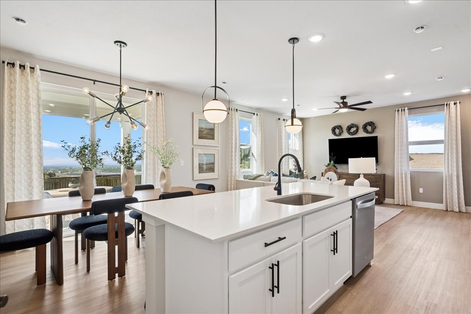 A kitchen with a large island.