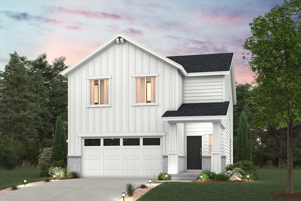 Ponderosa floorplan exterior home rendered image with landscaping Elevation C