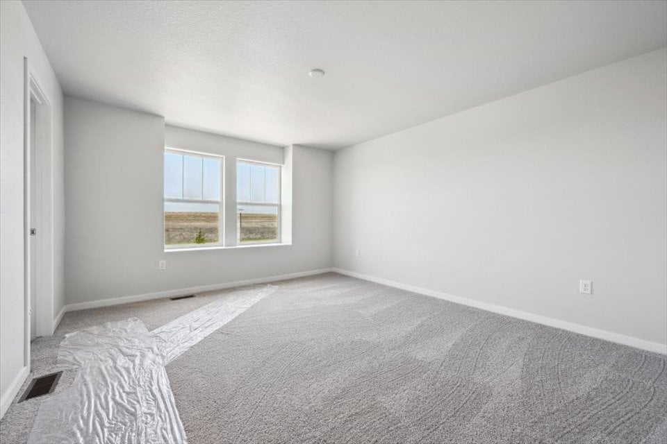 A room with a rug and a window.