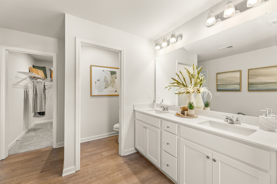 A bathroom with a sink and a mirror.