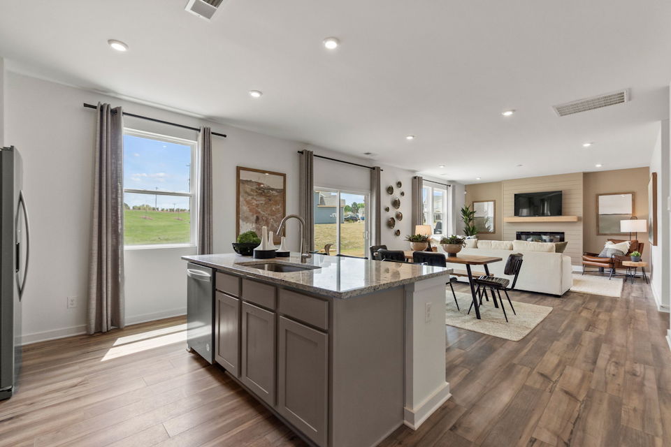 A kitchen with a large island.