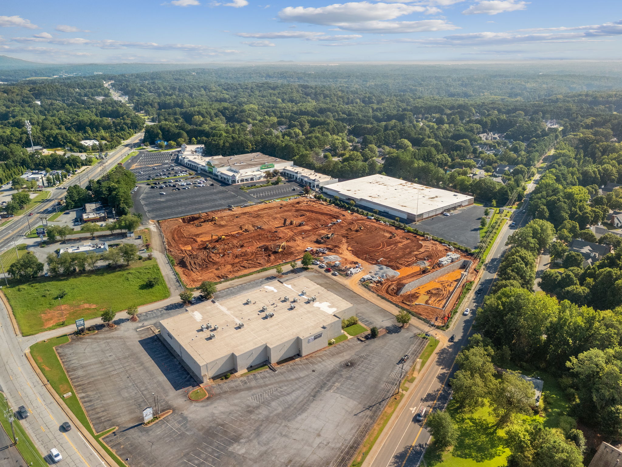 Aerial view of a large building.