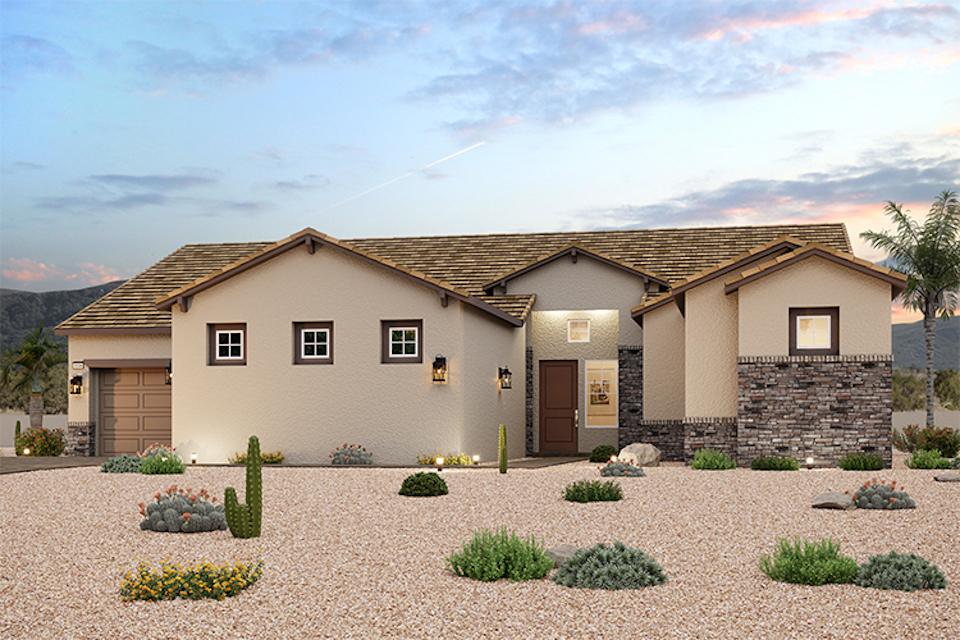 A house with a gravel driveway.