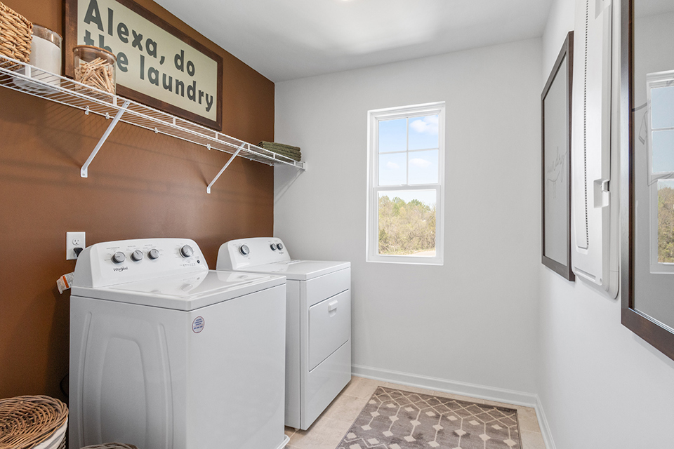 A laundry room with a laundry machine.
