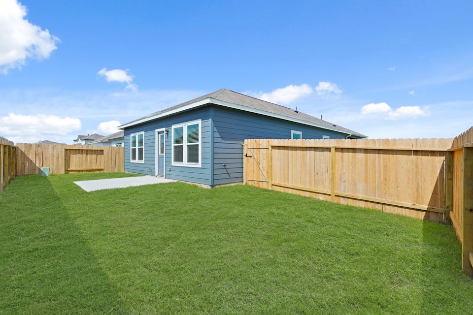 A small blue house.