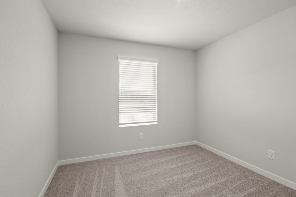 A room with a window and a rug.