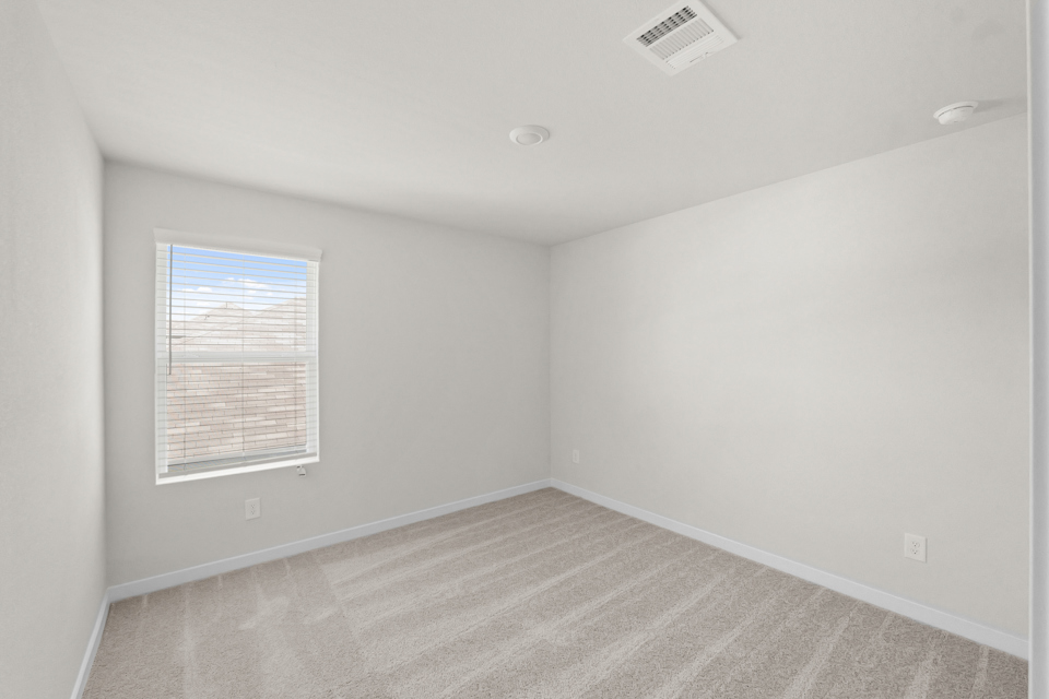 A room with a carpet and a window.
