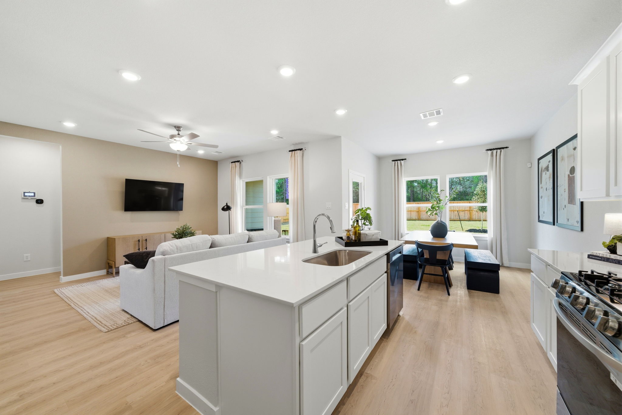 A kitchen with a large island.