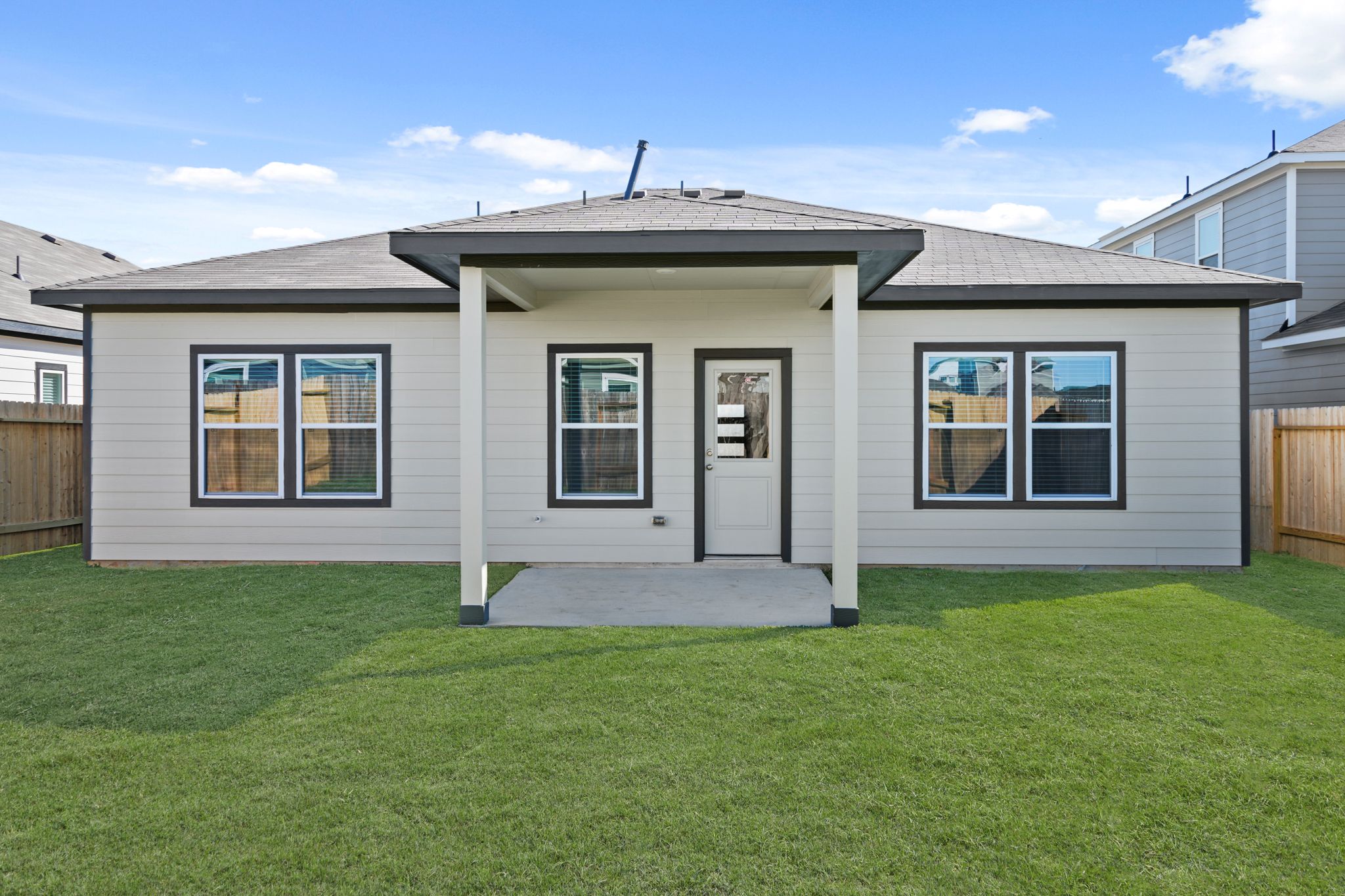 A house with a front yard.