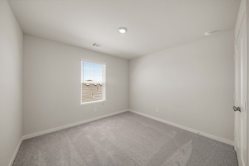 A room with a carpet and a window.
