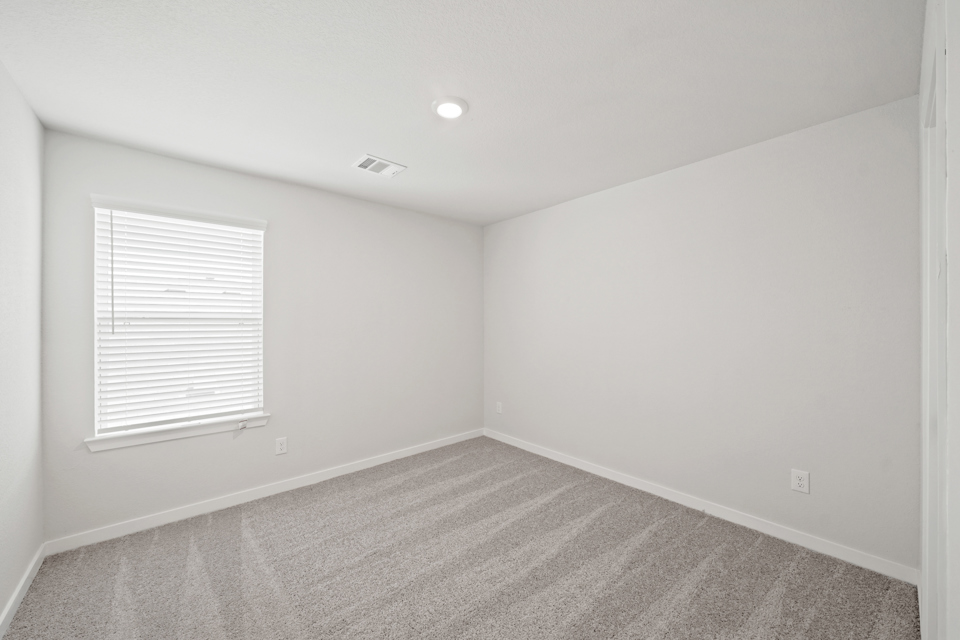 A room with a carpet and a window.