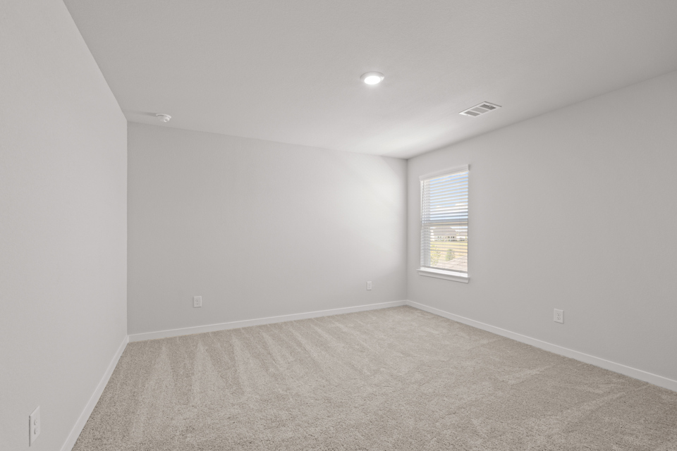 A room with a carpet and a window.