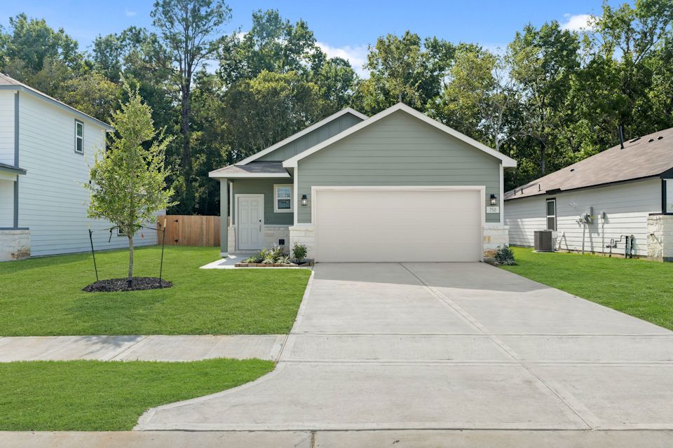 A driveway leading to a house.