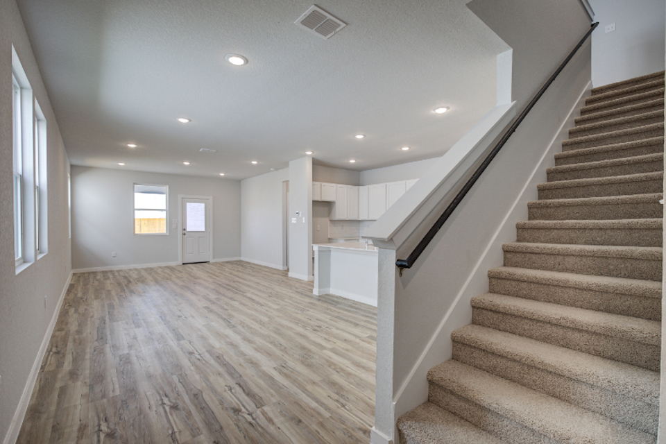 A long staircase in a house.