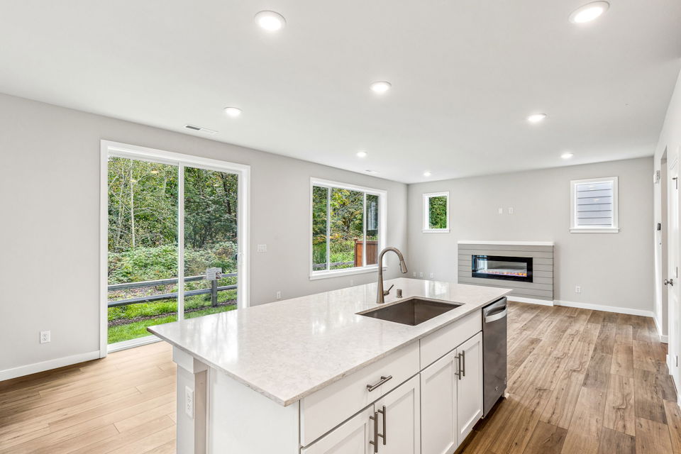 A kitchen with a large island.