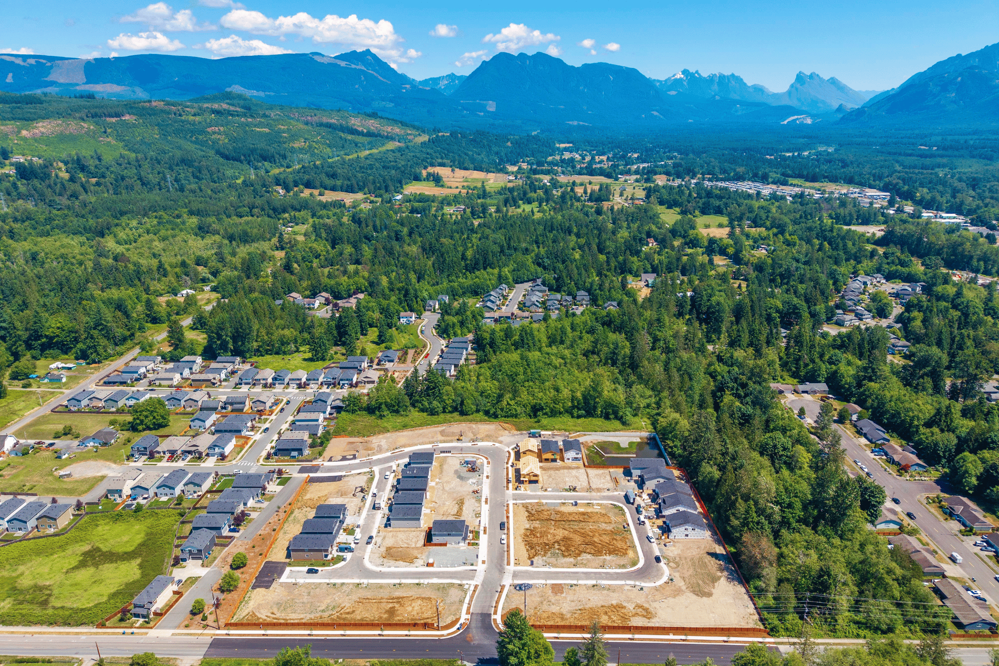 A large area with a road and trees in it.