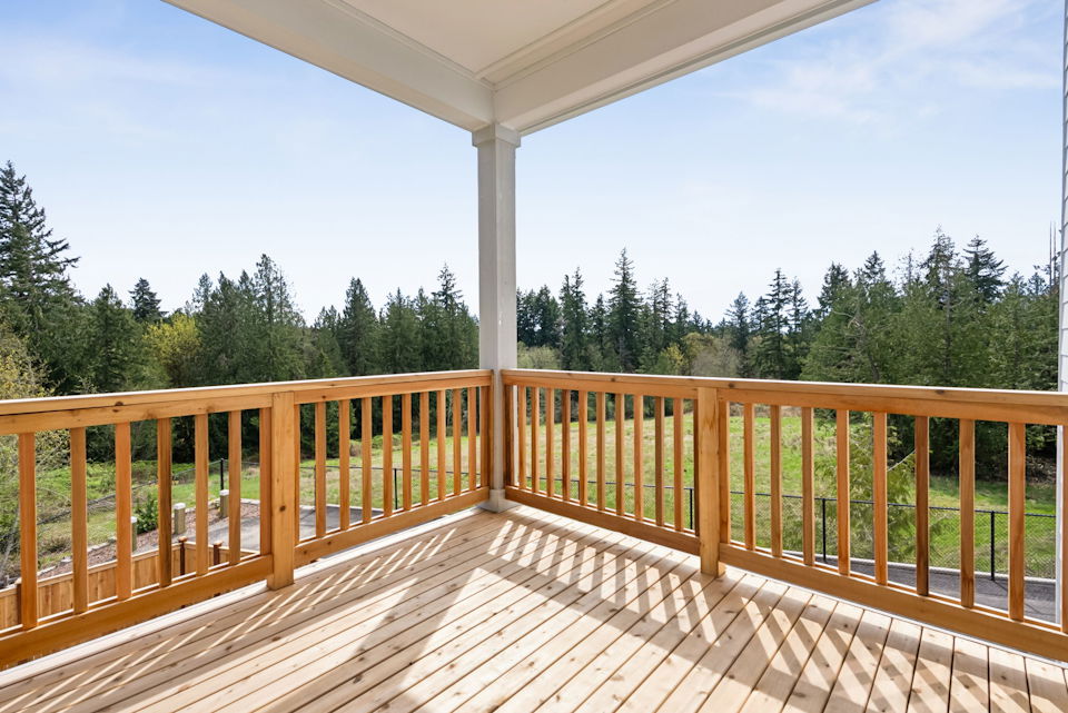 A deck with a covered area.