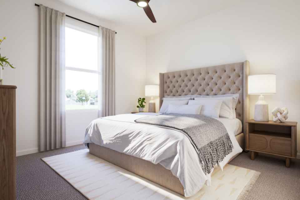 A bed in a room.