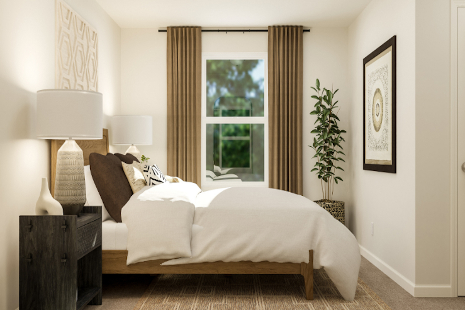 A bed in a room.
