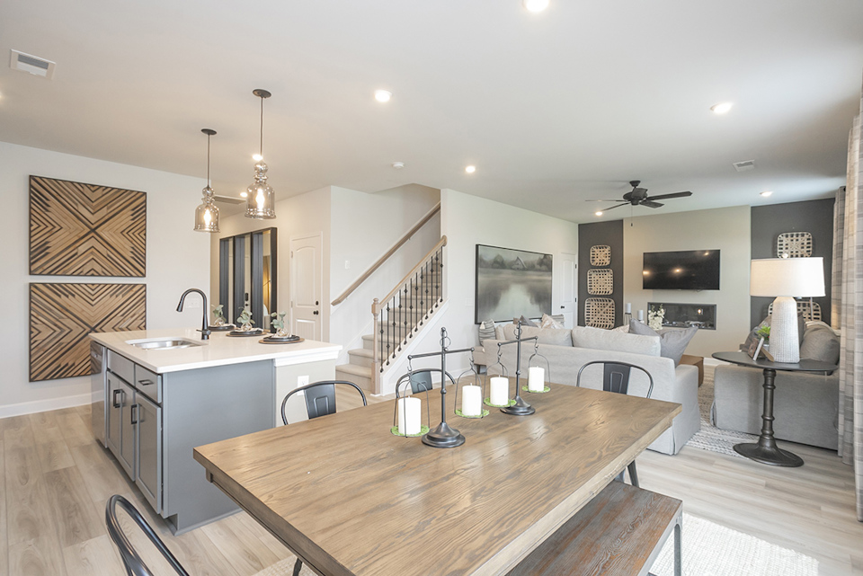 A kitchen and dining room.
