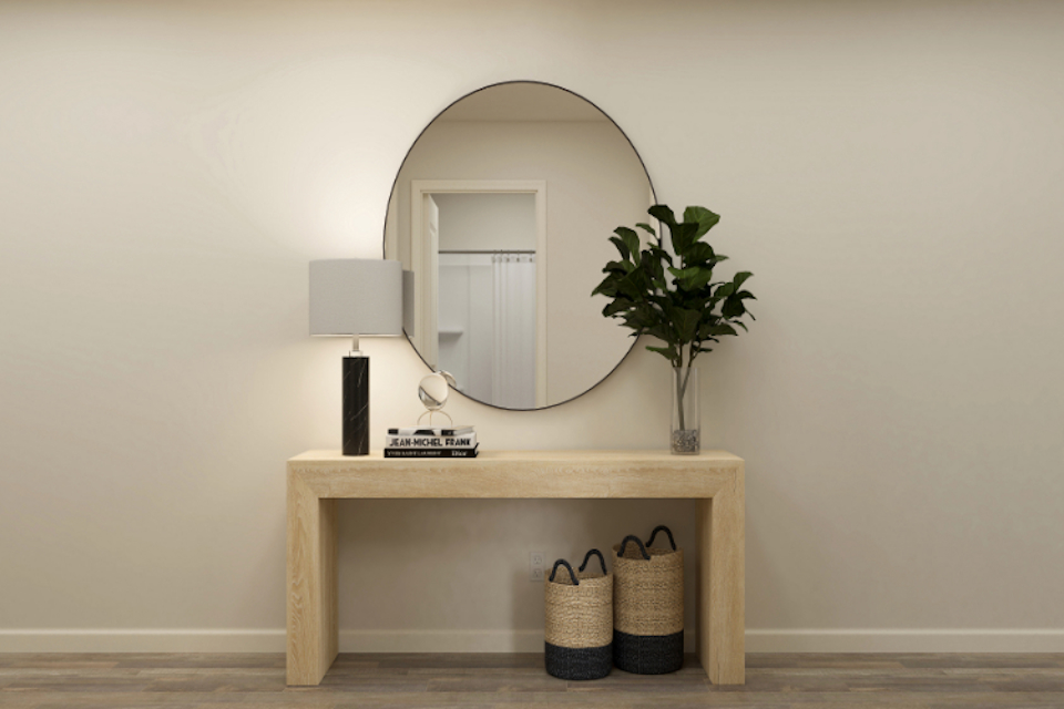 A mirror on a wall.