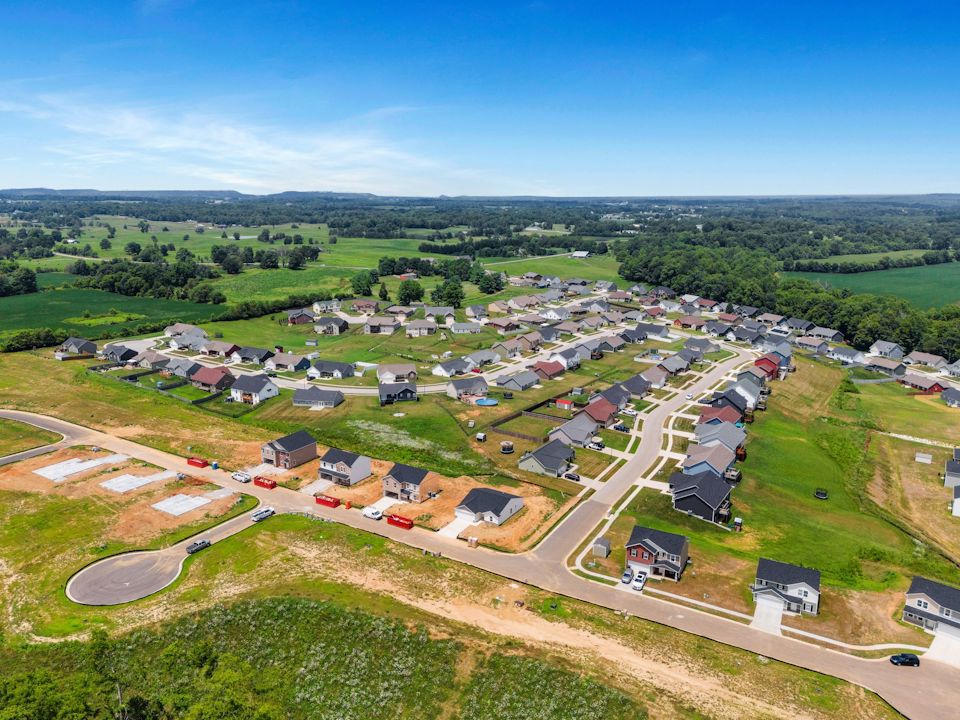 A small town with many houses.
